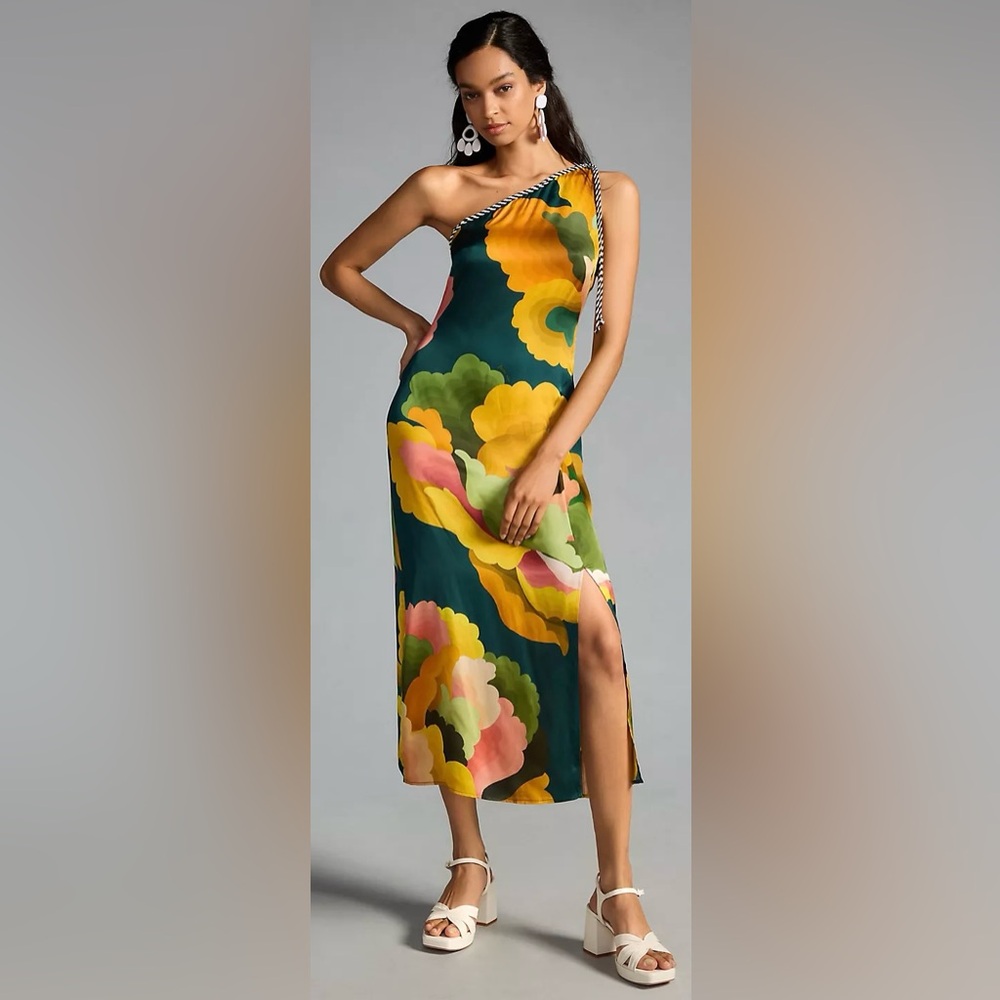 Farm Rio Anthropologie Vibrant/Bright Print One Shoulder Dress Size XXS MSRP$268